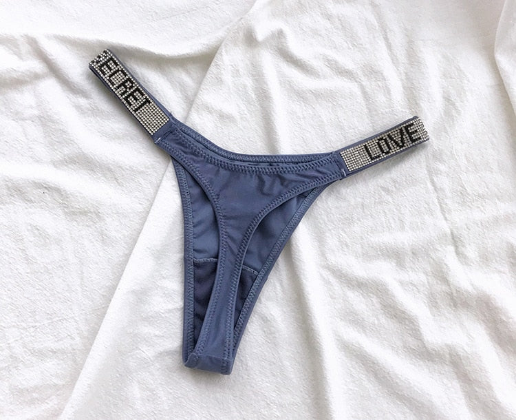 Women's Shiny Rhinestone Thong Low Waist Panties Sexy Underwear - HeartCaptor