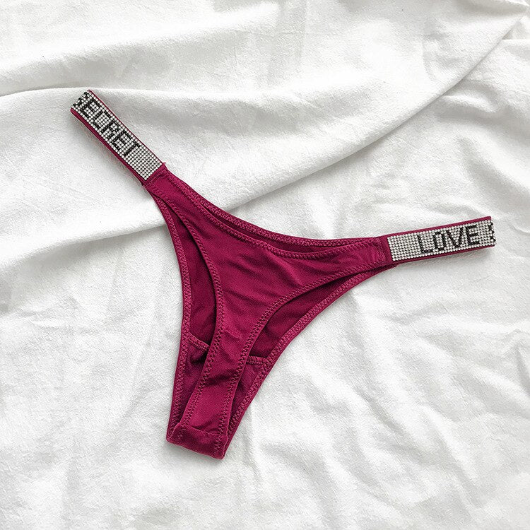 Women's Shiny Rhinestone Thong Low Waist Panties Sexy Underwear - HeartCaptor