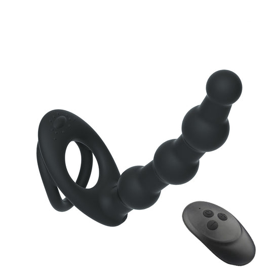 Advanced Dual Cock Rings Set with Remote Control and Anal Beads