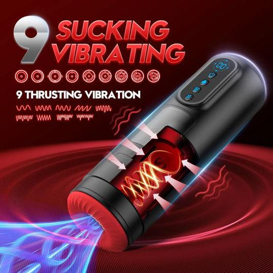 HeartCaptor Automatic Male Masturbator with 9 Sucking Thrusting Vibrating Modes LCD Display Heating TPE Cup