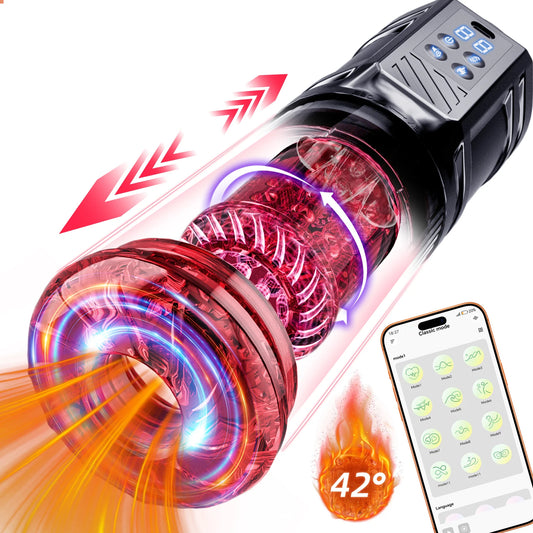 HeartCaptor App-Controlled Male Masturbator Cup with 12 Thrusting Rotating Heating Modes