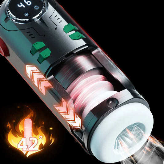 HeartCaptor Automatic Male Masturbator with 9 Thrusting & Vibration Modes USB-C Heating LED Screen Silicone Sleeve Adult Toy