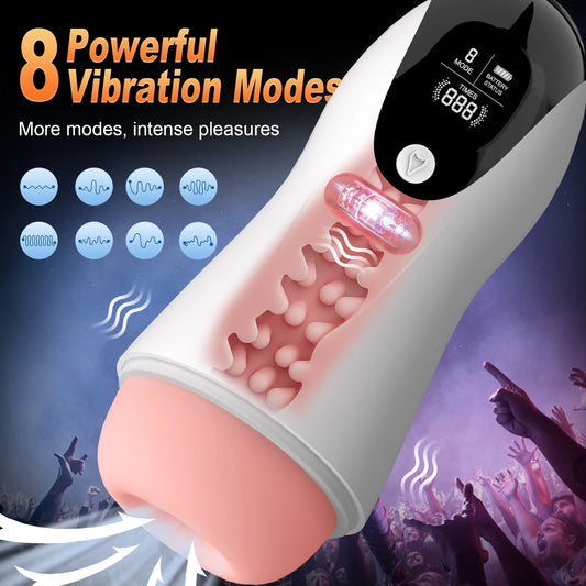 HeartCaptor Male Masturbator Cup with LCD Display, 8 Frequency Settings, TPE Vacuum Stroker