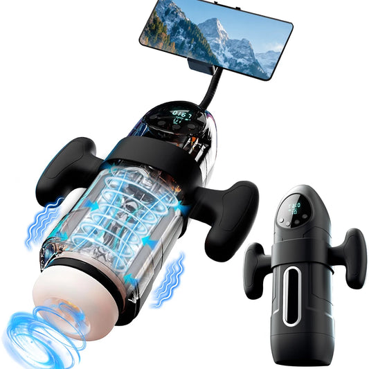 HeartCaptor Electric Telescopic Sucking Vibration Sound Male Intimacy Device with Phone Holder