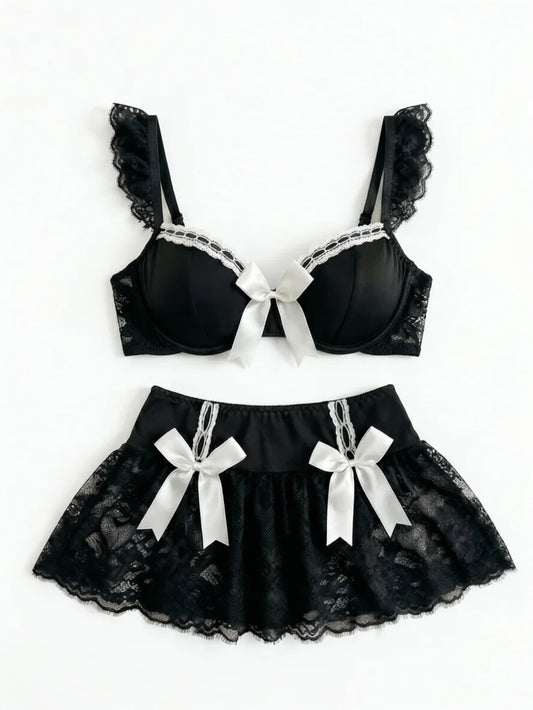 HeartCaptor Womens Lingerie Set Lace Bra and Mini Skirt Cosplay Costume