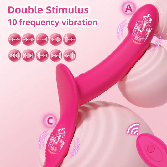 HeartCaptor Strap-On Vibrating Dildo Adjustable Harness 10 Modes Silicone Wearable Sex Toy for Women