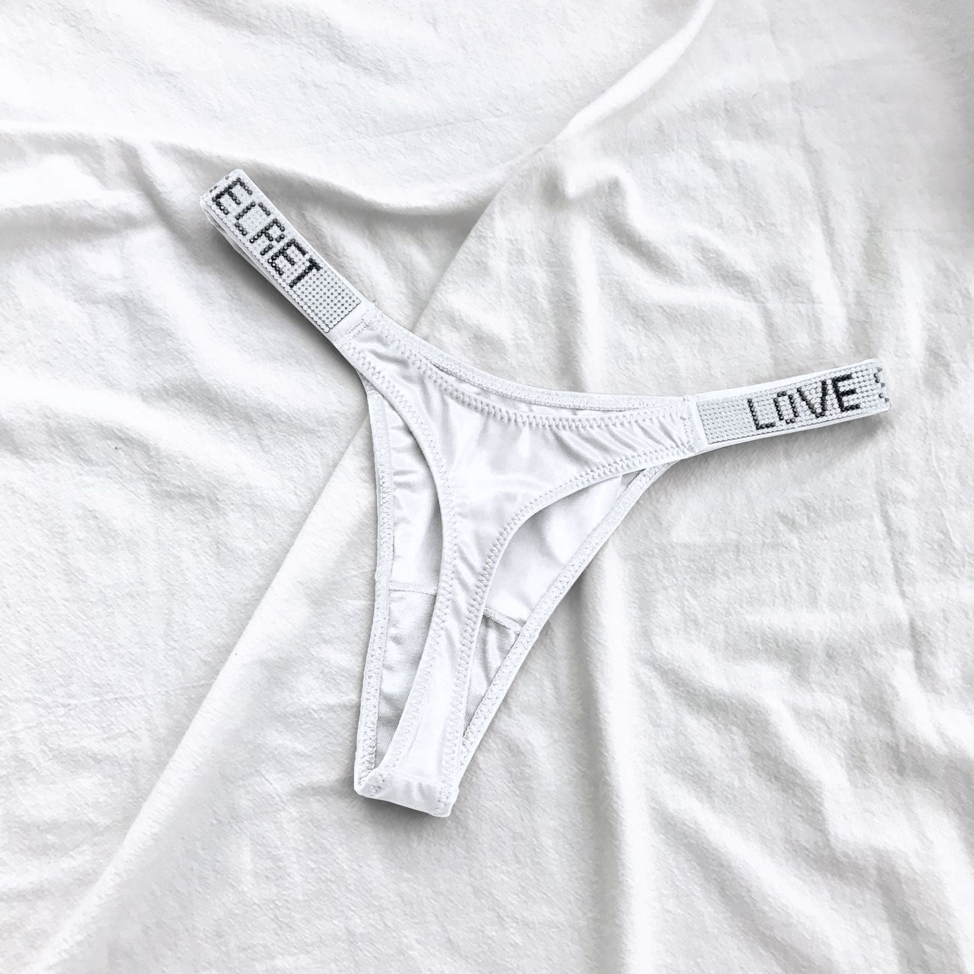 Women's Shiny Rhinestone Thong Low Waist Panties Sexy Underwear - HeartCaptor