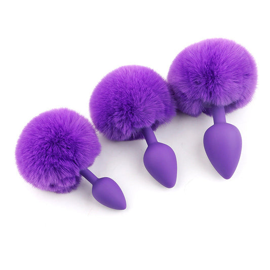 Silky Pure Love Fluffy Bunny Tail Set, Silicone Anal Toys (3 Pieces)