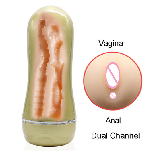 Golden Dual-Channel TPE Masturbation Cup for Enhanced Pleasure