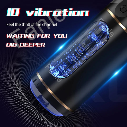 10 Mode Vibrating Male Masturbator Cup with Squeezable Pocket Pussy - HeartCaptor