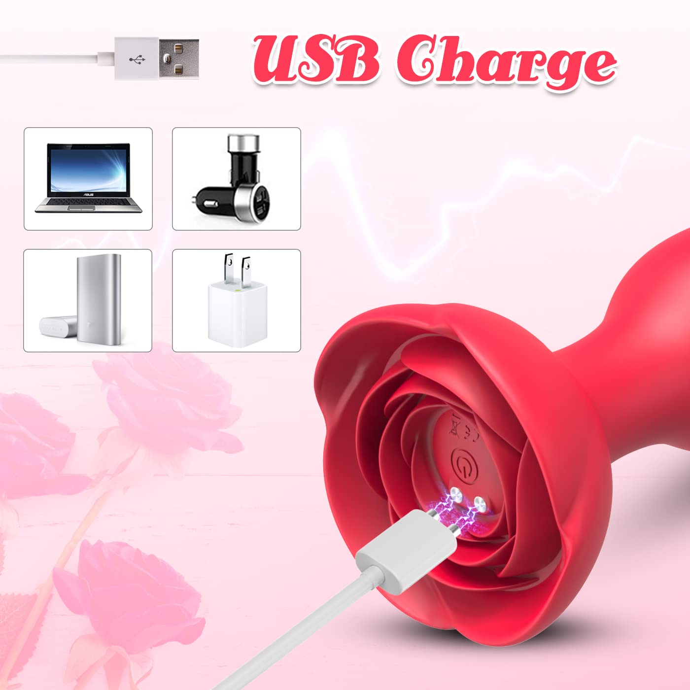 Silicone Rose Butt Plug with Remote Control Vibrator - HeartCaptor